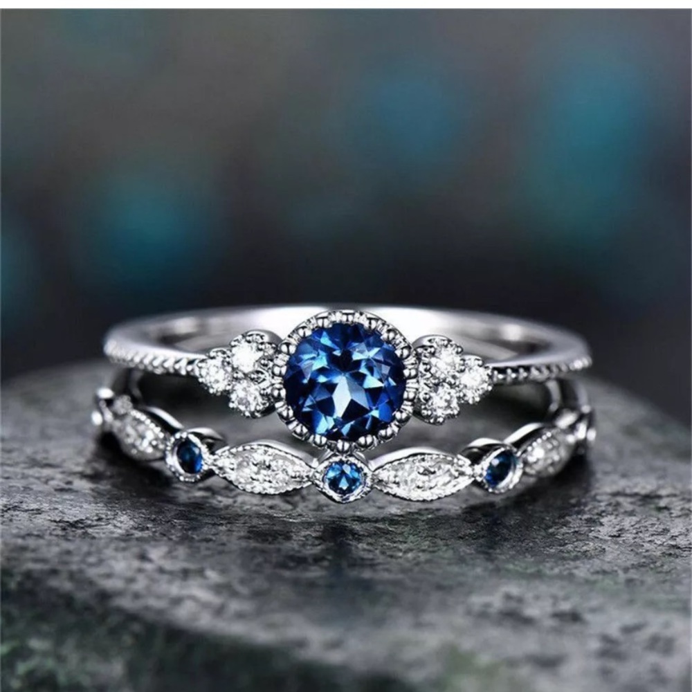Silver  Round Cut Sapphire Women Wedding Ring